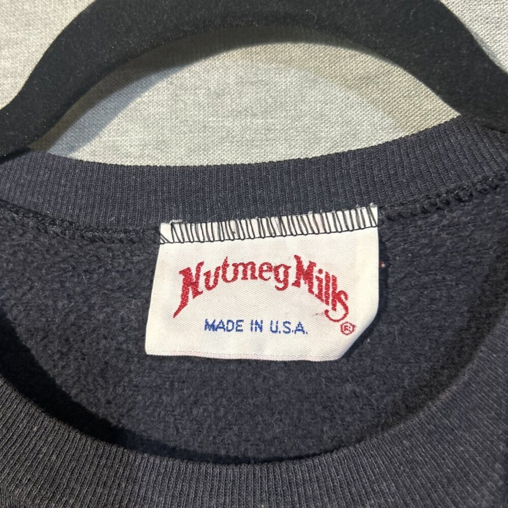 VINTAGE Nutmeg "Germany" Crewneck Sweatshirt XLarge Black Yellow Colorblock 80s - Picture 2 of 5